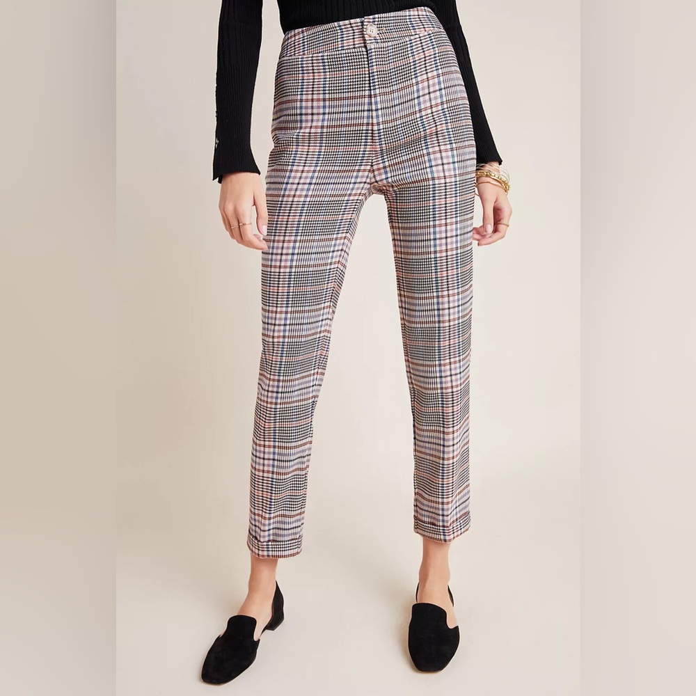 By Anthropologie Malcolm Plaid Houndstooth Tapered Trousers Size 4